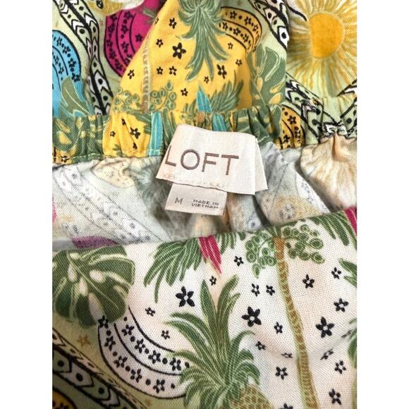 Loft Puff Sleeve Square Neck Tropical Print Blouse Size Medium - Picture 7 of 7